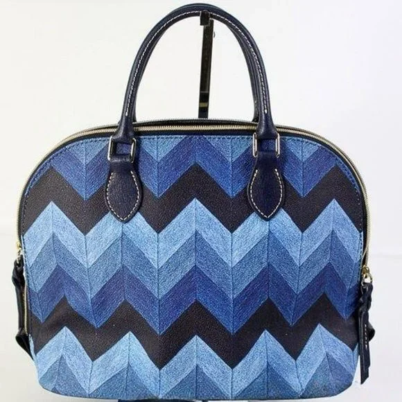 Like New-Sp.Ed. Dooney & Bourke Blue Chevron Leather Dome Satchel - Picture 2 of 6